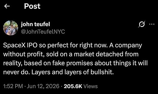 Twitter Post über SpaceX IPO