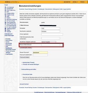 Benutzereinstellungen auf mikrocontroller.net