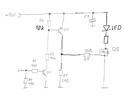 Handgezeichneter Schaltplan mit Transistoren und LED