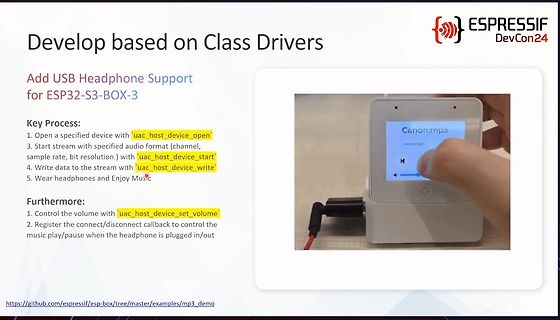 Präsentationsfolie zur USB-Kopfhörer-Unterstützung für ESP32-S3-BOX-3