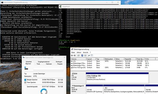 Screenshot von Windows-Dateimanager und Systeminformationen