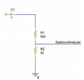 Schaltplan eines RC-Glieds mit Spektrumanalysator-Anschluss