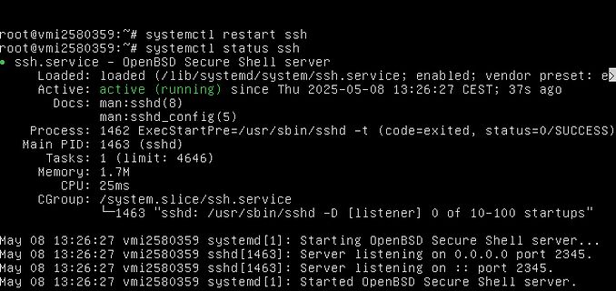 Terminal-Ausgabe von systemctl status ssh
