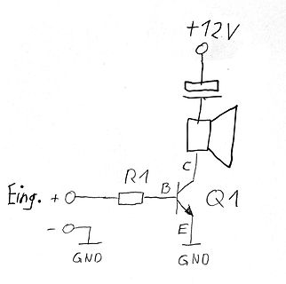 Handgezeichneter Schaltplan mit Transistor und Lautsprecher