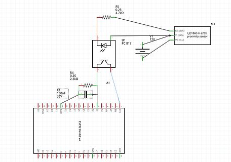 Schaltplan mit ESP32 DevKit V4 und Näherungssensor