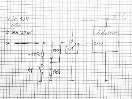 Handgezeichneter Schaltplan mit Operationsverstärker und Arduino