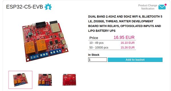 Produktseite eines ESP32-C5-EVB Entwicklungsboards