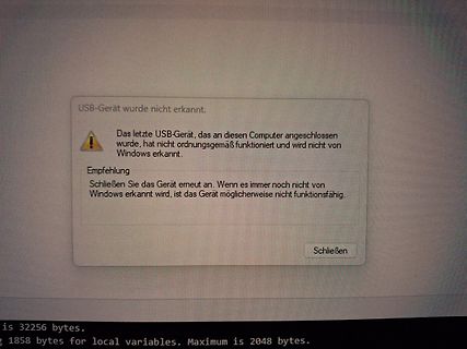 Windows Fehlermeldung USB-Gerät nicht erkannt