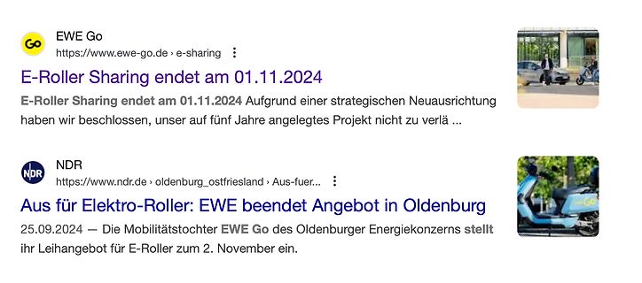 Google Suchergebnisse zu EWE Go E-Roller Sharing