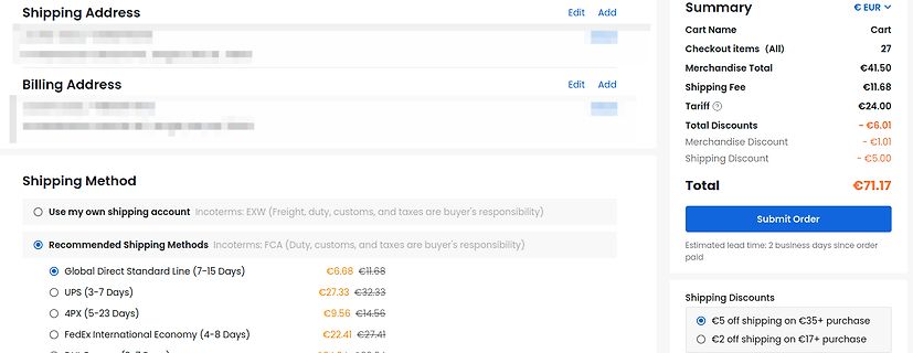 Warenkorb-Zusammenfassung eines Online-Shops