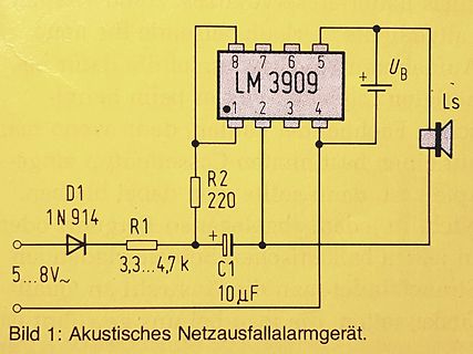 Schaltplan eines akustischen Netzausfallalarmgeräts
