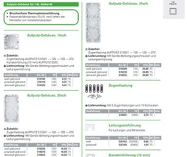 Produktkatalog für Aufputz-Gehäuse und Zubehör