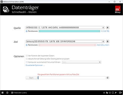 Screenshot der Software HDClone X.4 Free Edition