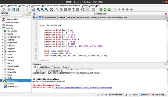 Screenshot der OpenModelica Connection Editor Software