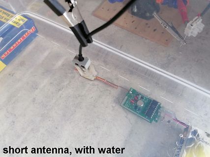 Elektronik-Aufbau mit Leiterplatte und Draht in Wasserbehälter
