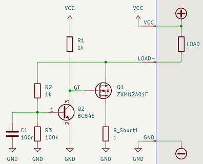 Schaltplan einer Strommessschaltung mit MOSFET und Shunt