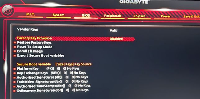 Foto eines Gigabyte BIOS Menüs