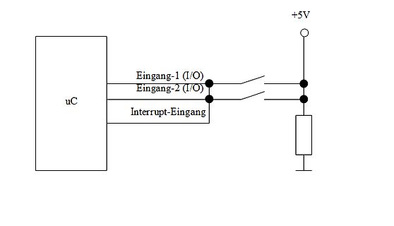 Schaltplan eines Mikrocontrollers mit Schaltern und Pull-Down-Widerstand