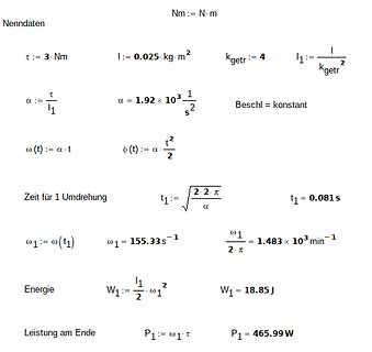 Mathematische Berechnungen zu Drehmoment, Trägheitsmoment und Leistung