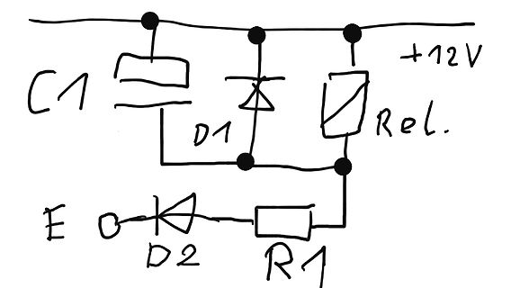 Handgezeichneter Schaltplan mit Relais und Diode