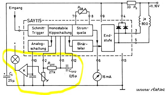 Schaltplan einer Elektronikschaltung mit SAY115 IC