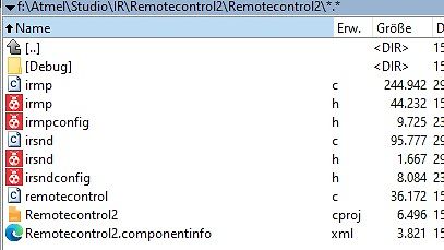 Windows Explorer Dateiliste eines Atmel Studio Projekts