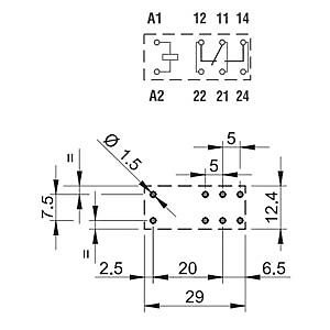 Schaltplan und mechanische Zeichnung eines Relais