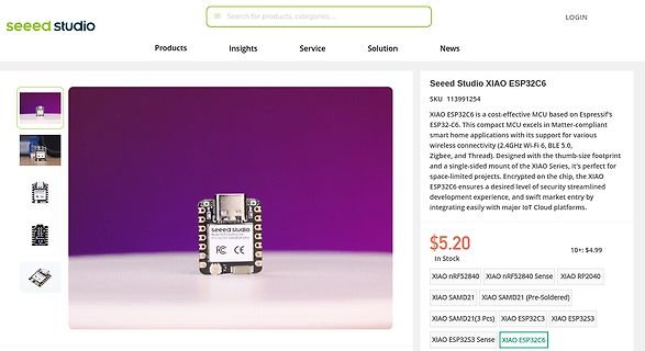 Webseite mit Produktseite des Seeed Studio XIAO ESP32C6
