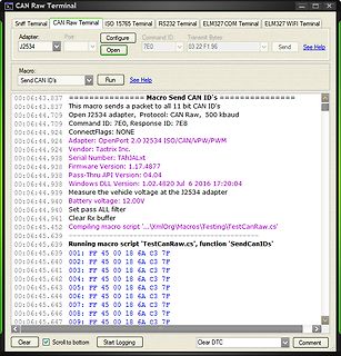 Screenshot der Software CAN Raw Terminal