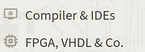 Menüpunkte Compiler & IDEs sowie FPGA, VHDL & Co.