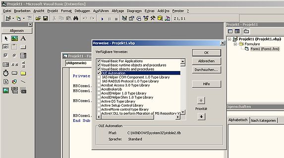 Screenshot der Microsoft Visual Basic Entwicklungsumgebung