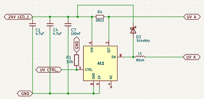 Schaltplan eines Konstantstromtreibers mit Schottky-Diode