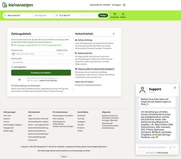 Zahlungsdetails auf Kleinanzeigen Webseite