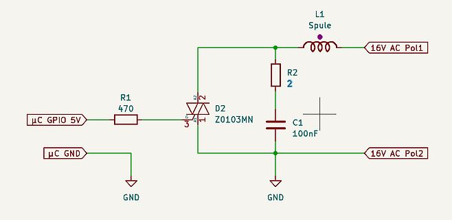 Schaltplan mit Mikrocontroller-Ansteuerung und Spule