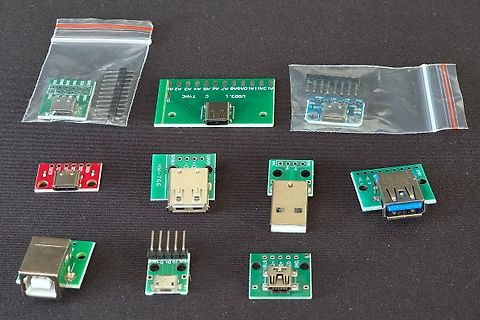 Verschiedene USB-Adapter-Leiterplatten und Bauteile