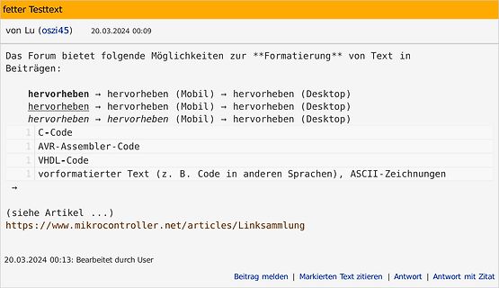 Foreneintrag über Textformatierungsmöglichkeiten