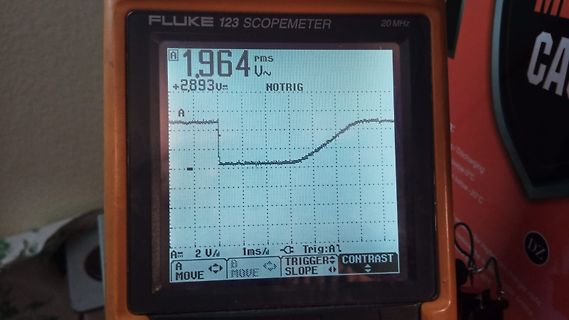 Display eines Fluke 123 Scopemeters mit Messkurve