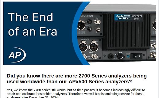 Ankündigung zur Einstellung der Serviceleistungen für Audio Precision Analysatoren