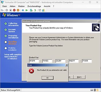 Windows XP Professional Setup Fehlermeldung