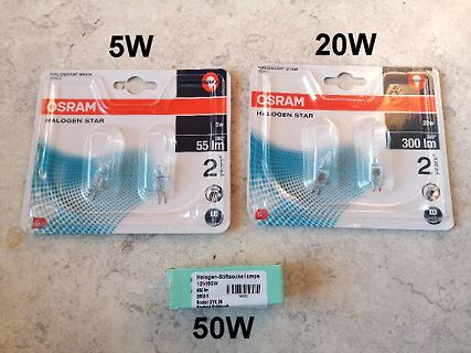 Drei verschiedene Osram Halogen-Stiftsockellampen