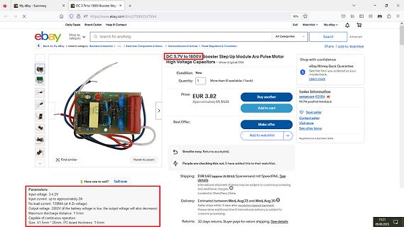 eBay-Angebot für DC 3.7V zu 1800V Booster Modul