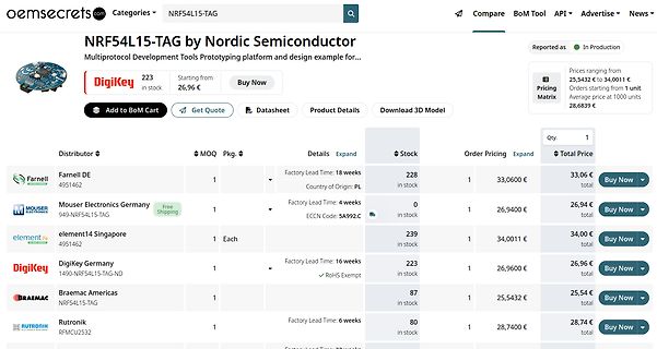 Preisvergleich für NRF54L15-TAG auf oemsecrets.com