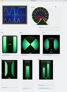 Software-GUI mit Oszilloskop- und Tachometer-Anzeigen