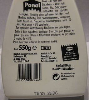 Rückseite einer Ponal Klebstoffpackung