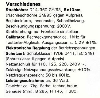 Technische Spezifikationen einer Strahlröhre