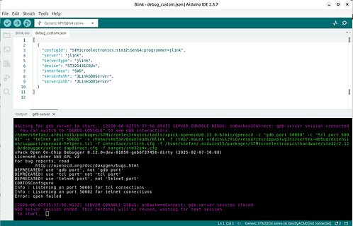 Terminal-Ausgabe eines Debugging-Prozesses mit J-Link