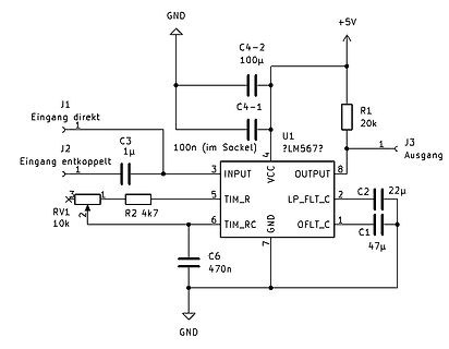 Schaltplan eines Signalverarbeitungsschaltkreises mit LM567