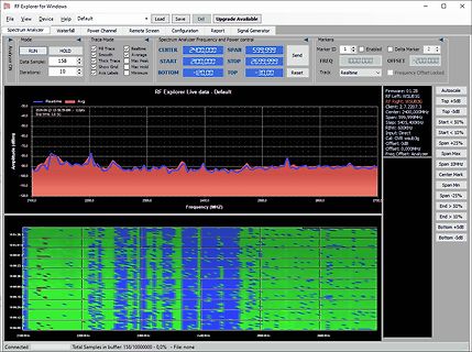Screenshot einer RF Explorer Software mit Spektrum-Analyse
