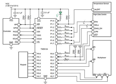 Schaltplan mit Mikrocontroller, Multiplexer und High-Side Switch