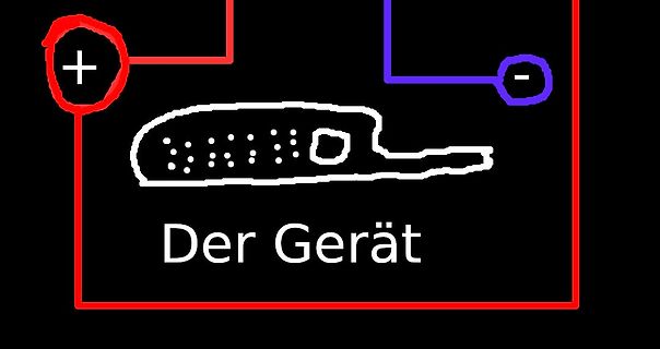 Zeichnung eines Geräts mit Plus- und Minuspol